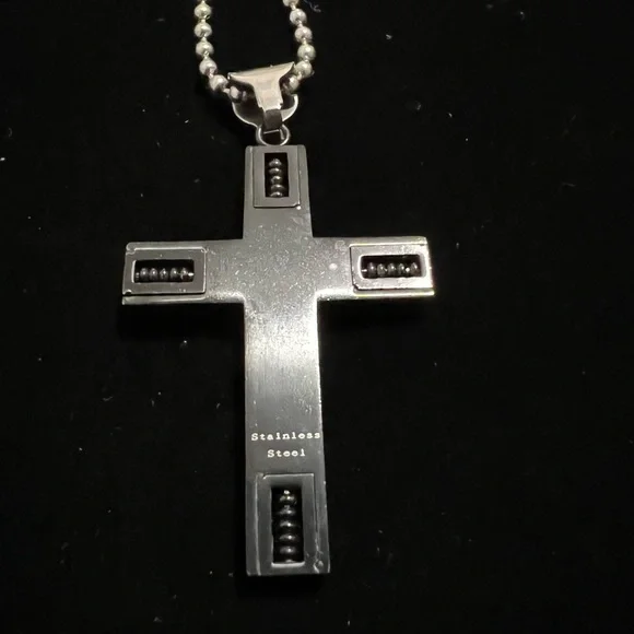 New Men Cross Stainless Steel Necklace Black - Picture 3 of 5